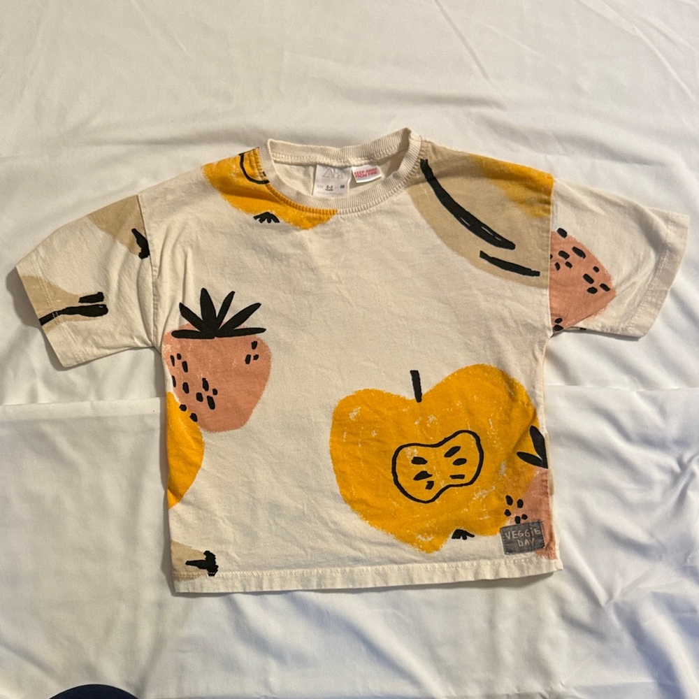 Zara Kids Graphic Tee - Yellow and Pink 2-3yrs
